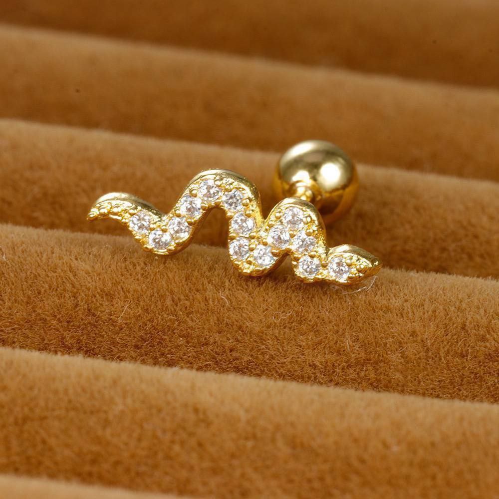 ✨ Elegant Snake Stud Earring with Sparkling Stones – Available in Gold & Silver