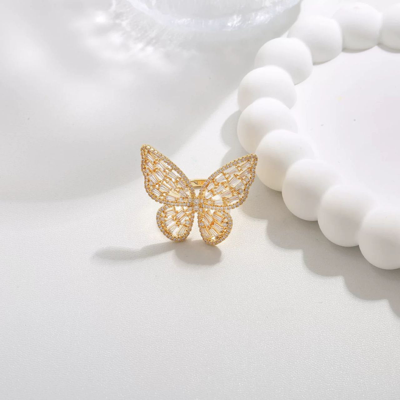 Product Name:
Butterfly Gold-Plated Ring with Zircon Stones – Free Size