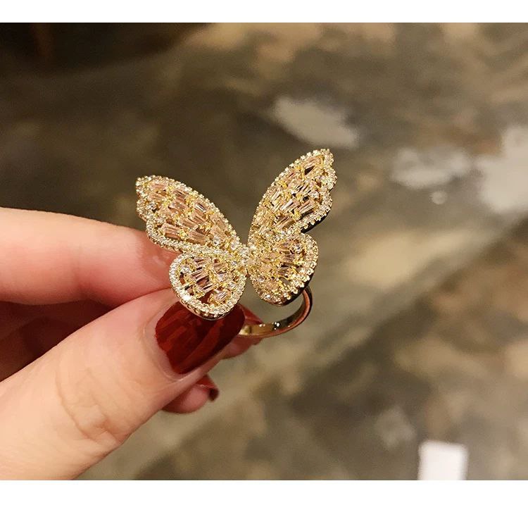 Product Name:
Butterfly Gold-Plated Ring with Zircon Stones – Free Size