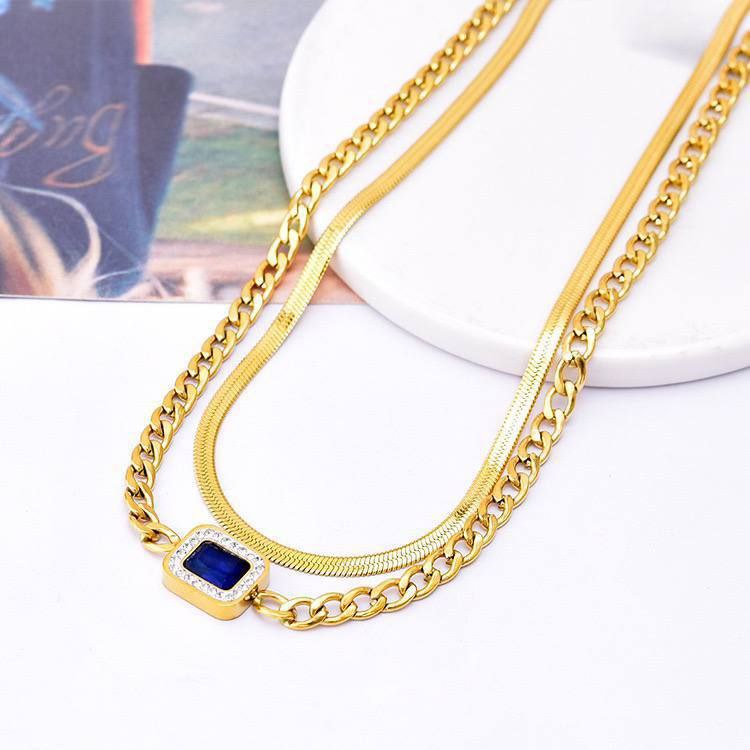 Product Name 

Pure Stainless Steel 316 Double-Layer Necklace – Infinity Design with Blue Stone