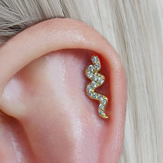 ✨ Elegant Snake Stud Earring with Sparkling Stones – Available in Gold & Silver
