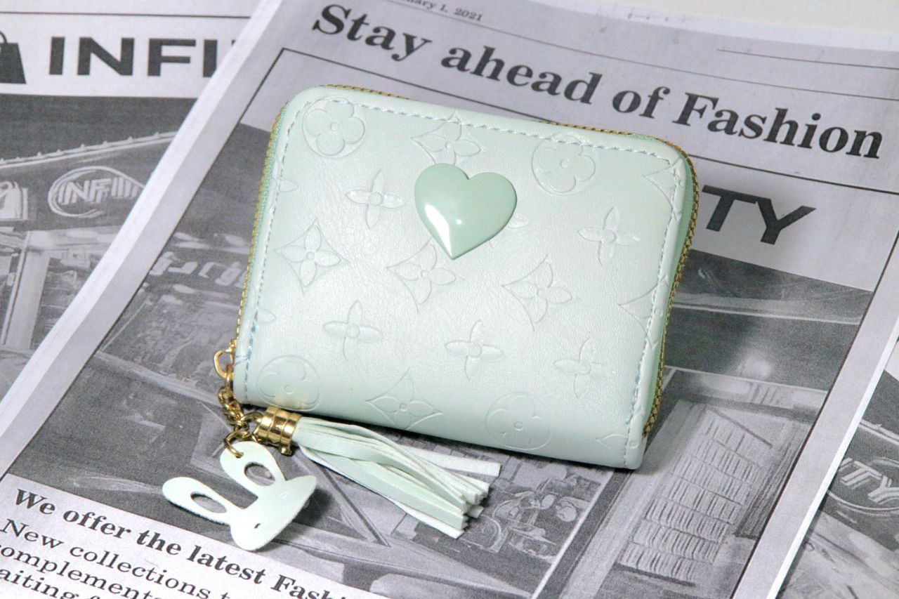 Heart Charm Mini Leather Wallet with Tassel Keychain
