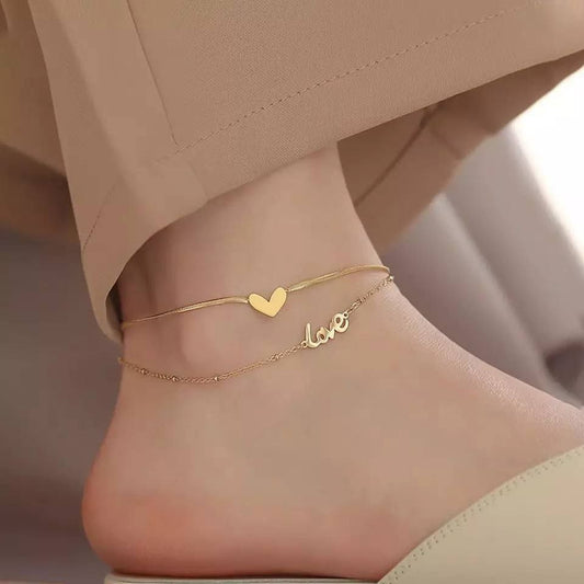 Product Name:
Original 2-Layer Stainless Steel Anklet – Pure 316L (Heart & Love) – Gold Color