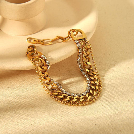 Product Name:
Triple Layer Gold-Plated Bracelet with Sparkling Stones