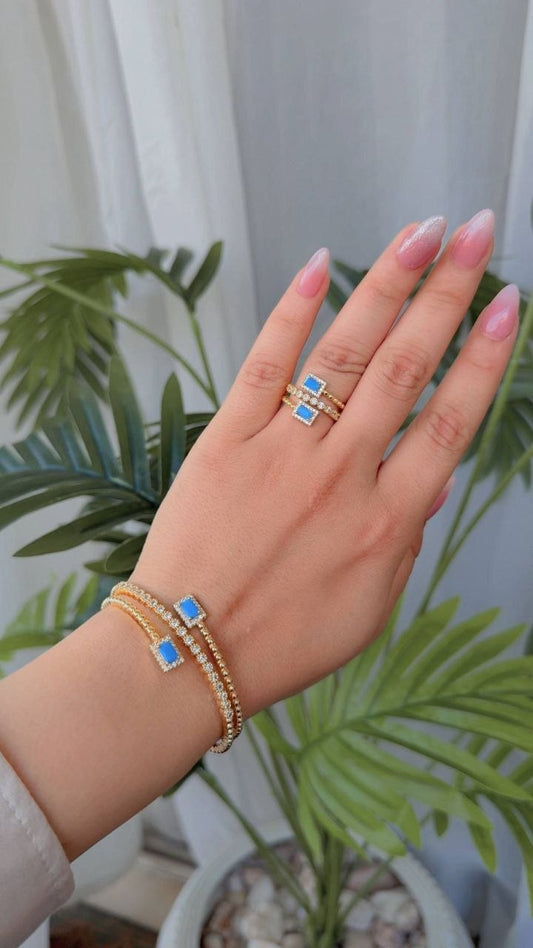 Product Name:
Gold-Plated Bracelet & Ring Set with Zircon Stones – Free Size Ring