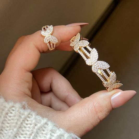 Product Title:
Gold Plated Bracelet and Ring Set with Zircon Stones – Adjustable Ring