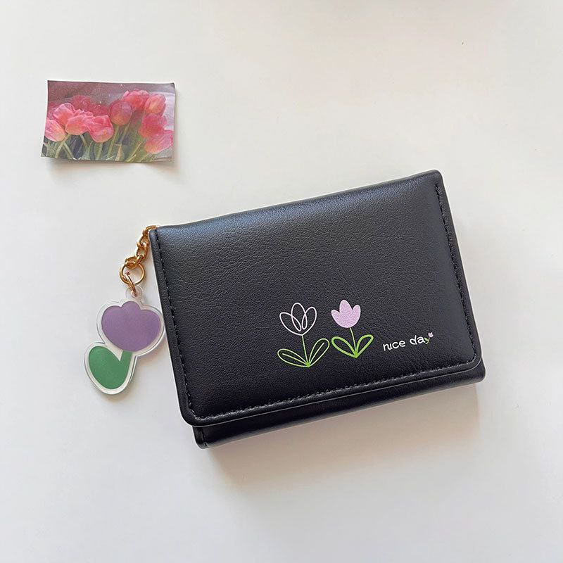 Product Name: Small Leather Wallet with Flower Design