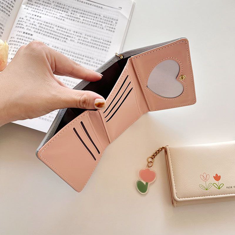 Product Name: Small Leather Wallet with Flower Design