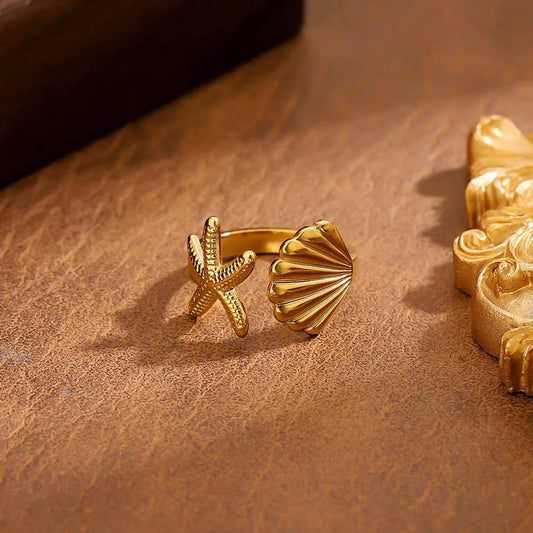 Product Name: Stainless Steel 316 Star and Seashell Adjustable Ring