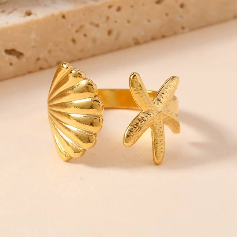 Product Name: Stainless Steel 316 Star and Seashell Adjustable Ring
