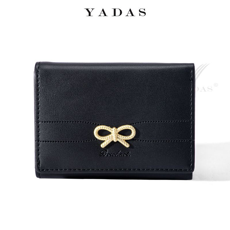 Luxury Leather Wallet with a Golden Bow Accent