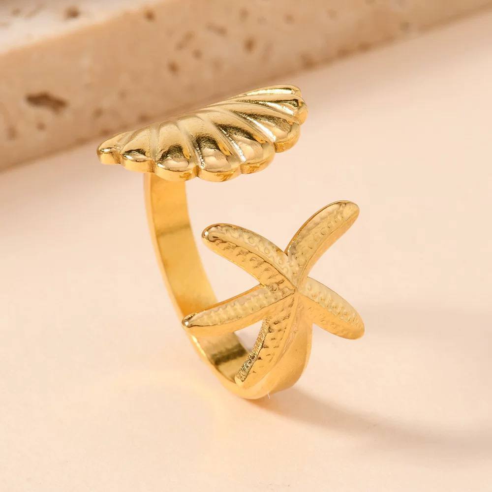 Product Name: Stainless Steel 316 Star and Seashell Adjustable Ring