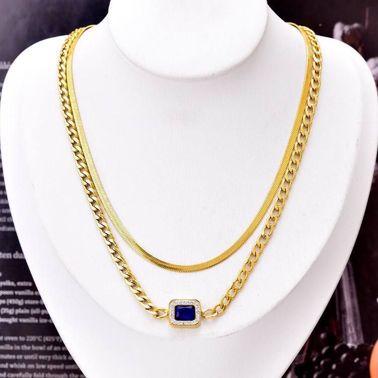 Product Name:
Double-Layer Stainless Steel Necklace with Blue Stone – Infinity Design