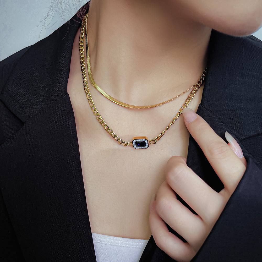 Product Name:
Double-Layer Stainless Steel Necklace with Blue Stone – Infinity Design