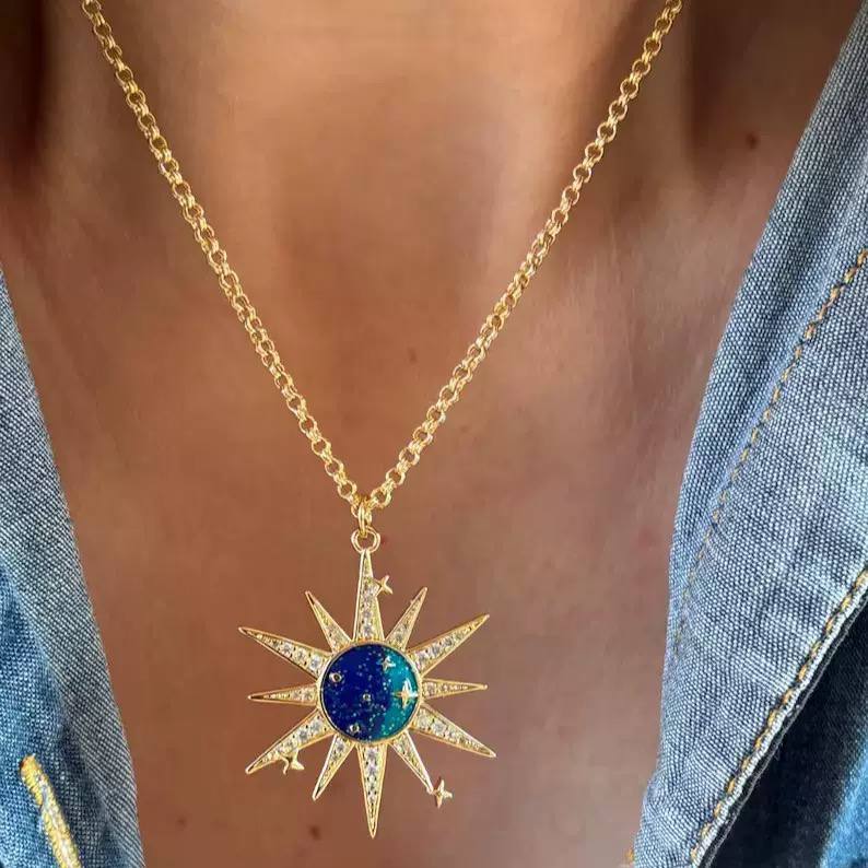 Product Name:
Galaxy Stainless Steel Necklace – Pure 316 with Gold-Tone Zircon Pendant