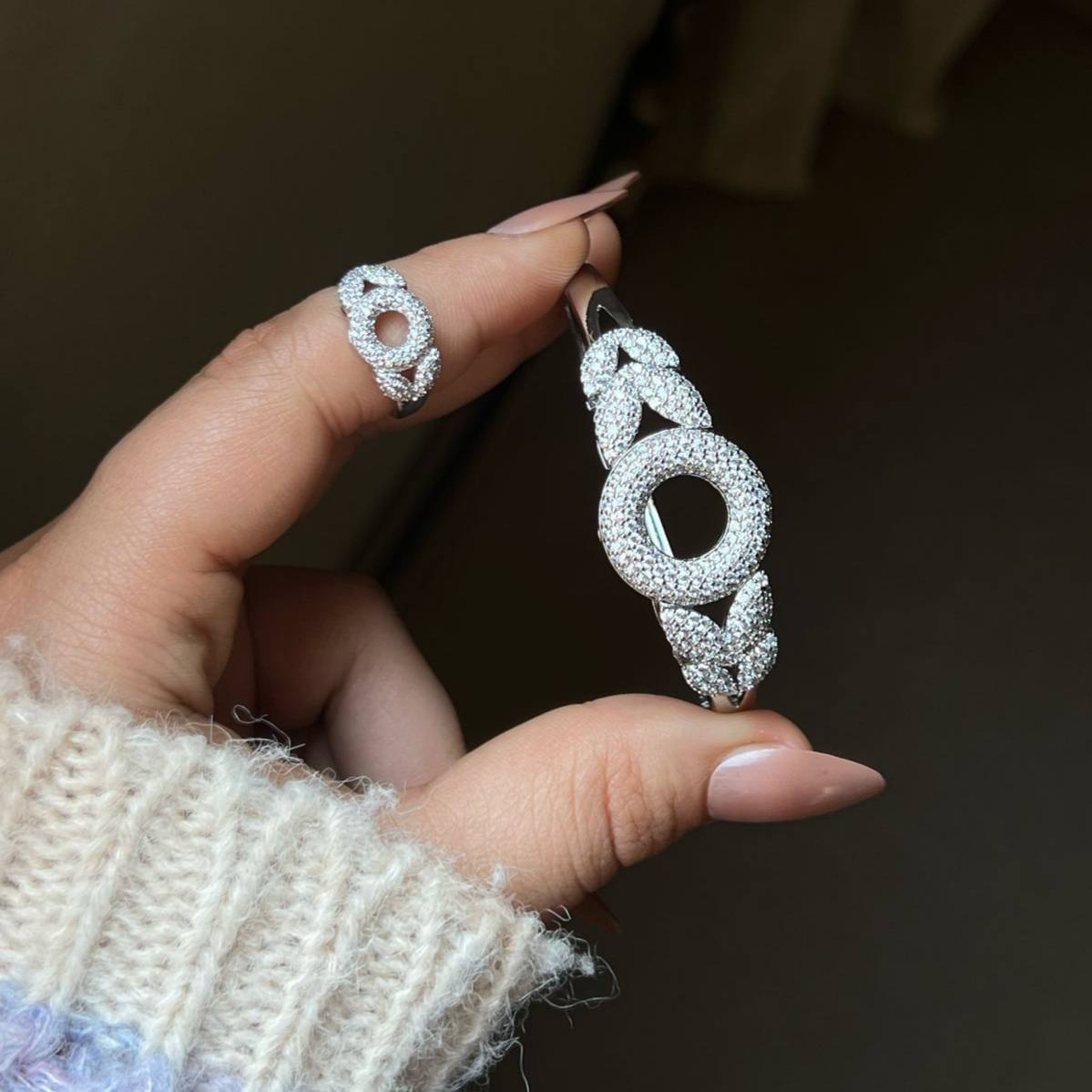 Product Title:
Gold Plated Bracelet and Ring Set with Zircon Stones – Free Size Ring