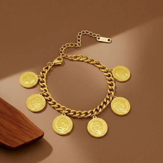 Product Name:

5-Coin Pendant Stainless Steel Pure 316 Bracelet